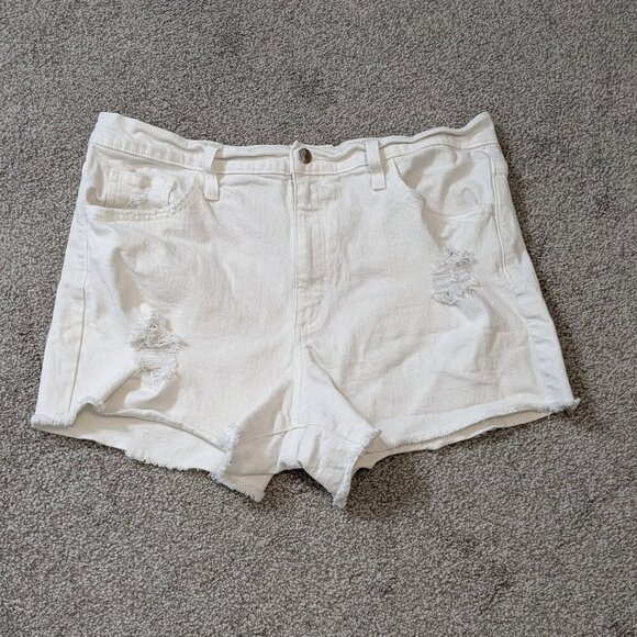 Universal Thread Pants - UNIVERSAL THREAD White Denim Cut-Off High Rise Distressed Jean Shorts; Size 14